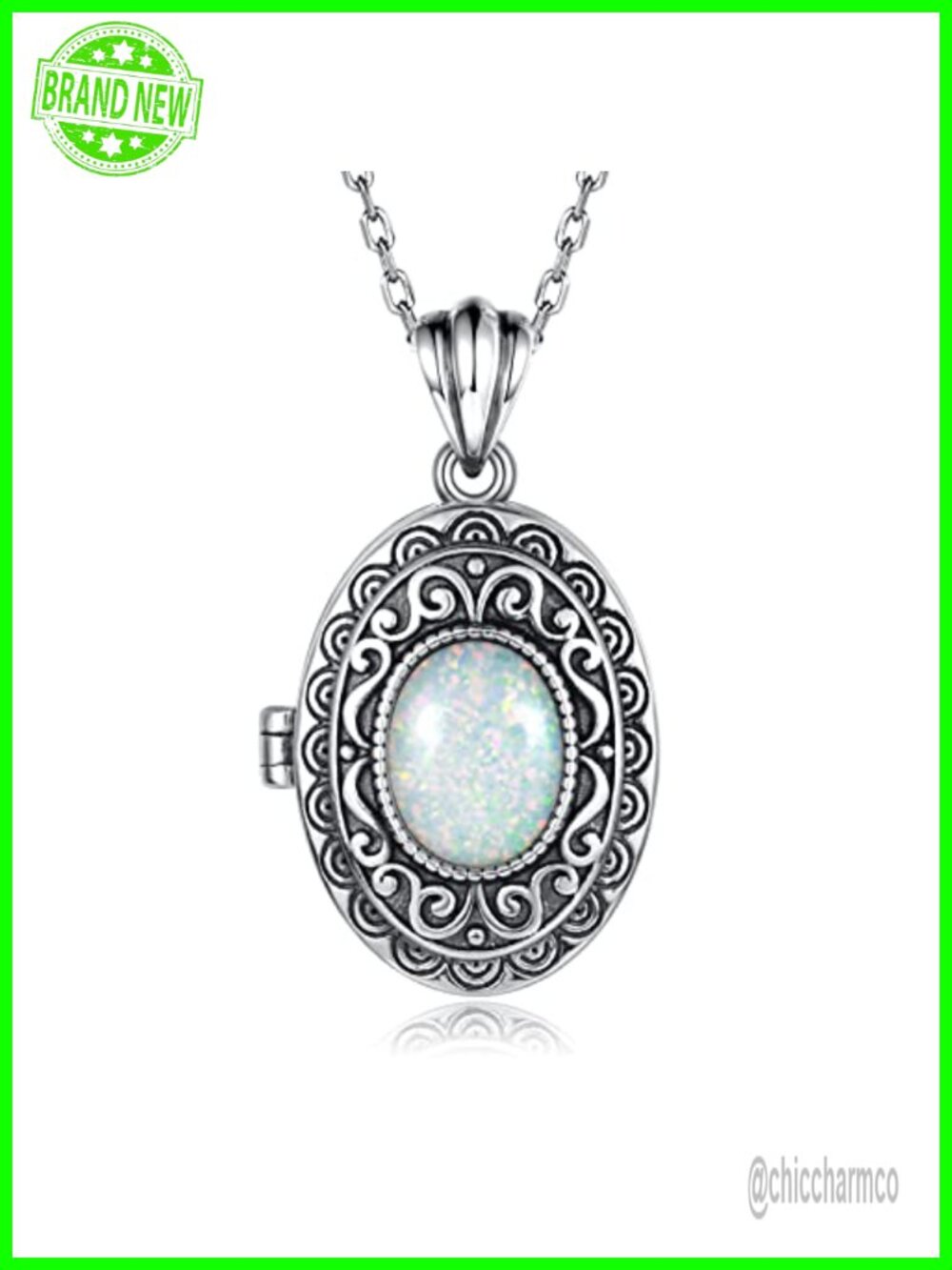 Sterling Silver Opal Locket Necklace Engraved Always With You 18in Chain